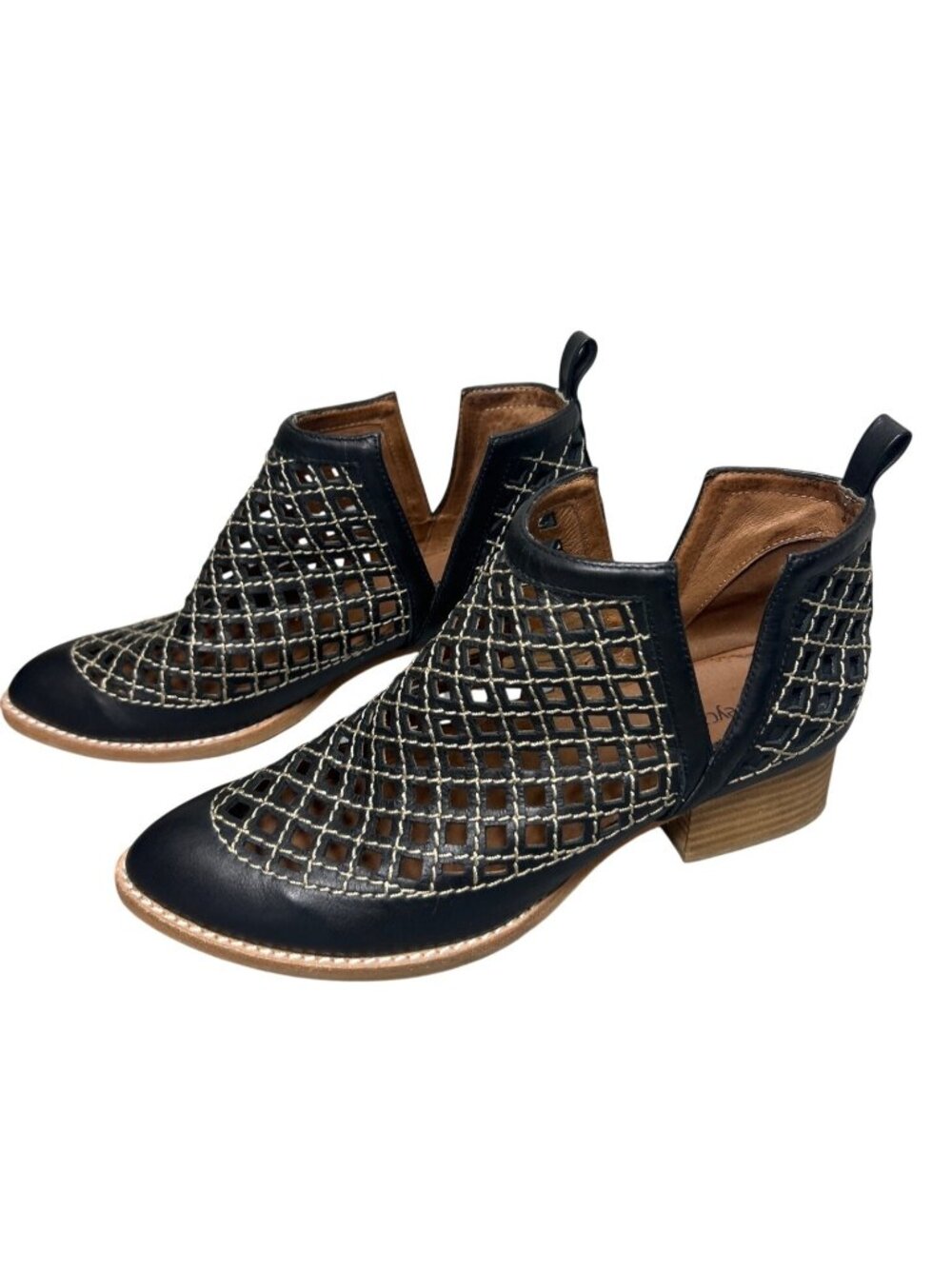 Jeffrey Campbell Taggart Cutout Booties Women 8 Black Leather Woven Boho Artisan - Picture 6 of 8
